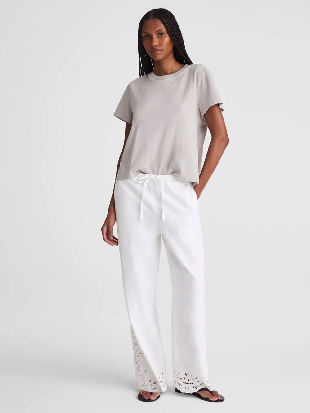 Madewell White Eyelet Wide-Leg Pull-On Pants M $168